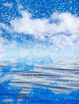 snowing at sea with a beautiful sky. beautiful background