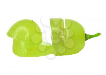 Translucent slice of green grape fruit, macro isolated on white 
