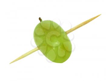 grape poked by toothpick macro
