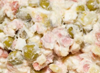 Russian traditional olivier salad, close-up