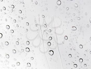 Drops of rain on the inclined window (glass).