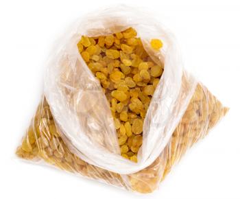 yellow raisins in a plastic bag
