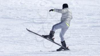 Athlete skiing in the snowy mountains