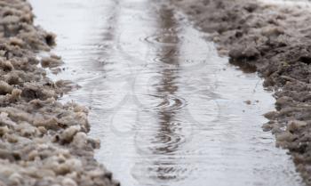 puddles from the rain in winter