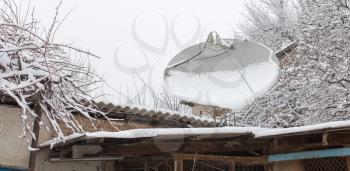 snow on the satellite dish in the winter