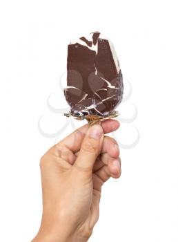 Ice cream in hand on a white background