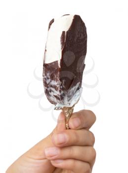 Ice cream in hand on a white background
