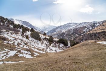 Nature in the Tien Shan mountains in winter. Kazakhstan