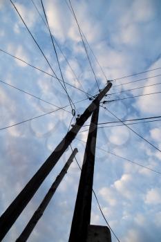 electric pole in the sun dawn