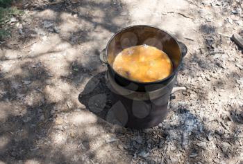 cooking in a cauldron on the nature