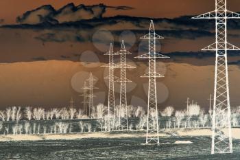 electric poles in nature in inversion