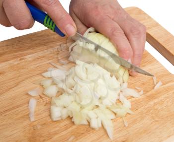 cook onion cut on a board on a white background