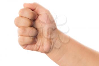 One child's hand on a white background