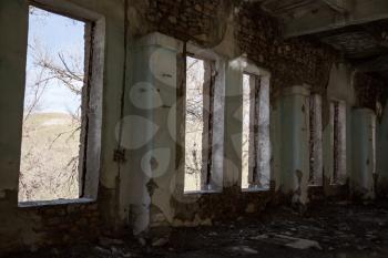 The walls of an old abandoned building from the inside