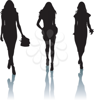 Royalty Free Clipart Image of Silhouettes of Young Women