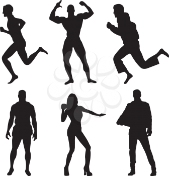 Royalty Free Clipart Image of Silhouettes of Active People