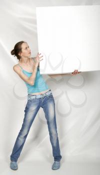 Promotion - beautiful girl whit sign, one person