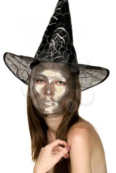 Halloween - woman with Venetian mask, isolated on white