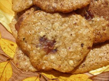 Homemade cookies with sesame tahini, honey, dates, walnuts, oatmeal, cinnamon and vanilla.