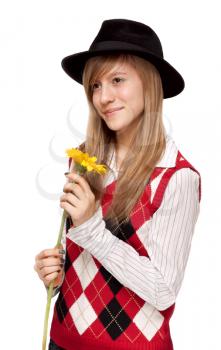 Royalty Free Photo of a Girl Holding a Flower