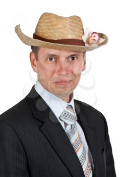 Royalty Free Photo of a Businessman Wearing a Straw Hat