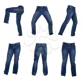collage of men's jeans, isolated on white