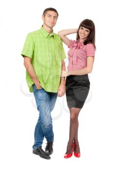 Beautiful young couple on a white background