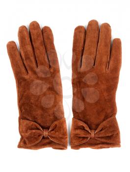 A pair of brown leather gloves on a white background
