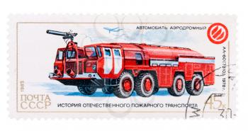 postage stamp with a picture of fire truck