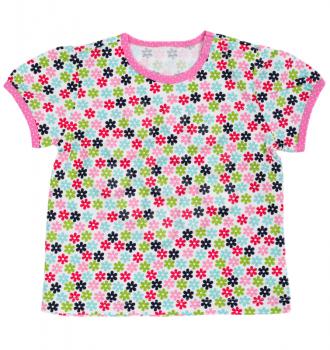 Children's T-shirt with a colored floral pattern. Isolate on white.