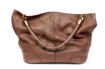 Nice and beautiful lady brown lady leather handbag isolated on white