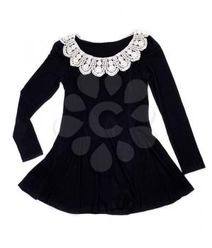 black jersey dress with a white knitted collar