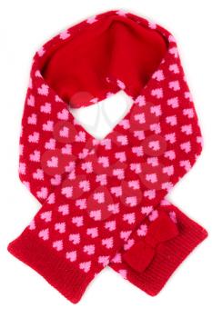 red scarf with a pattern of heart. Isolate on white.