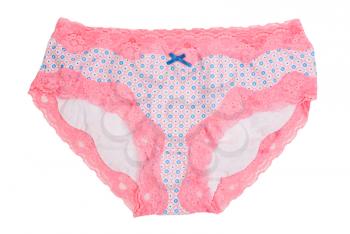 Panties with pink lace isolated on white background