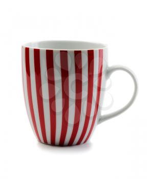 Porcelain cup red stripes. Isolate on white.