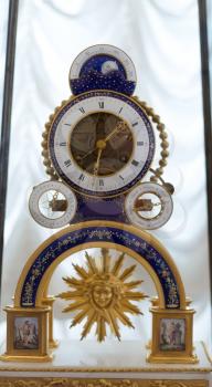 Antique clock in the Hermitage Museum. St. Petersburg, Russia