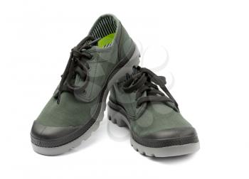 Fashionable pair of green sneakers. Isolate on white background.