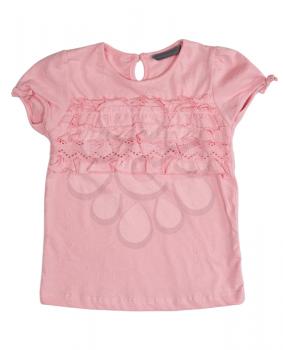 Pink Women's T-shirt with a pattern. Isolate on white.