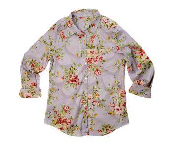 Gray shirt with a flower pattern. Isolate on white.