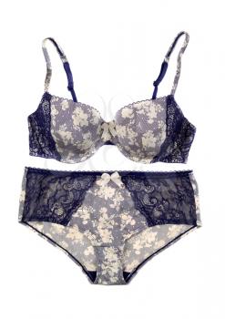 Blue and beige set of lingerie. Isolate on white.