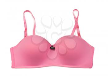 Pink bra size 85B with tag. Isolate on white.