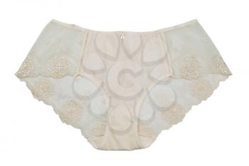 Beige panties with lace pattern. Isolate on white.