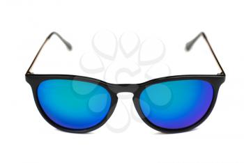 Trendy sunglasses with blue lenses. Isolate on white. Front view.