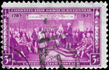 Royalty Free Photo of a 1937 US Stamp of the Sesquicentennial of the Signing of the Constitution