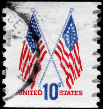 Royalty Free Photo of 1973 US Stamp Shows the 50-Star & 13-Star Flags
