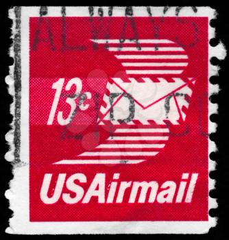 Royalty Free Photo of 1973 US Stamp Shows the Winged Airmail Envelope