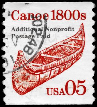 Royalty Free Photo of 1991 US Stamp Shows a Canoe, Transportation Issue