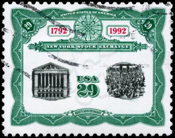 Royalty Free Photo of 1992 US Stamp Devoted to New York Stock Exchange Bicentennial