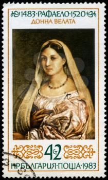 BULGARIA - CIRCA 1983: A Stamp shows Raphael's Art La donna velata, circa 1983