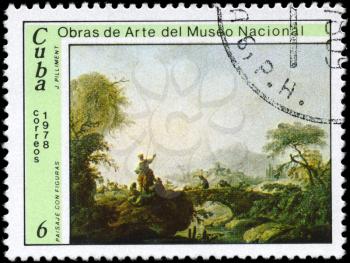 CUBA - CIRCA 1978: A Stamp printed in CUBA shows the Landscape with Figures, by J. Pilliment, from the series Paintings in the Natl.Museum of Art, circa 1978